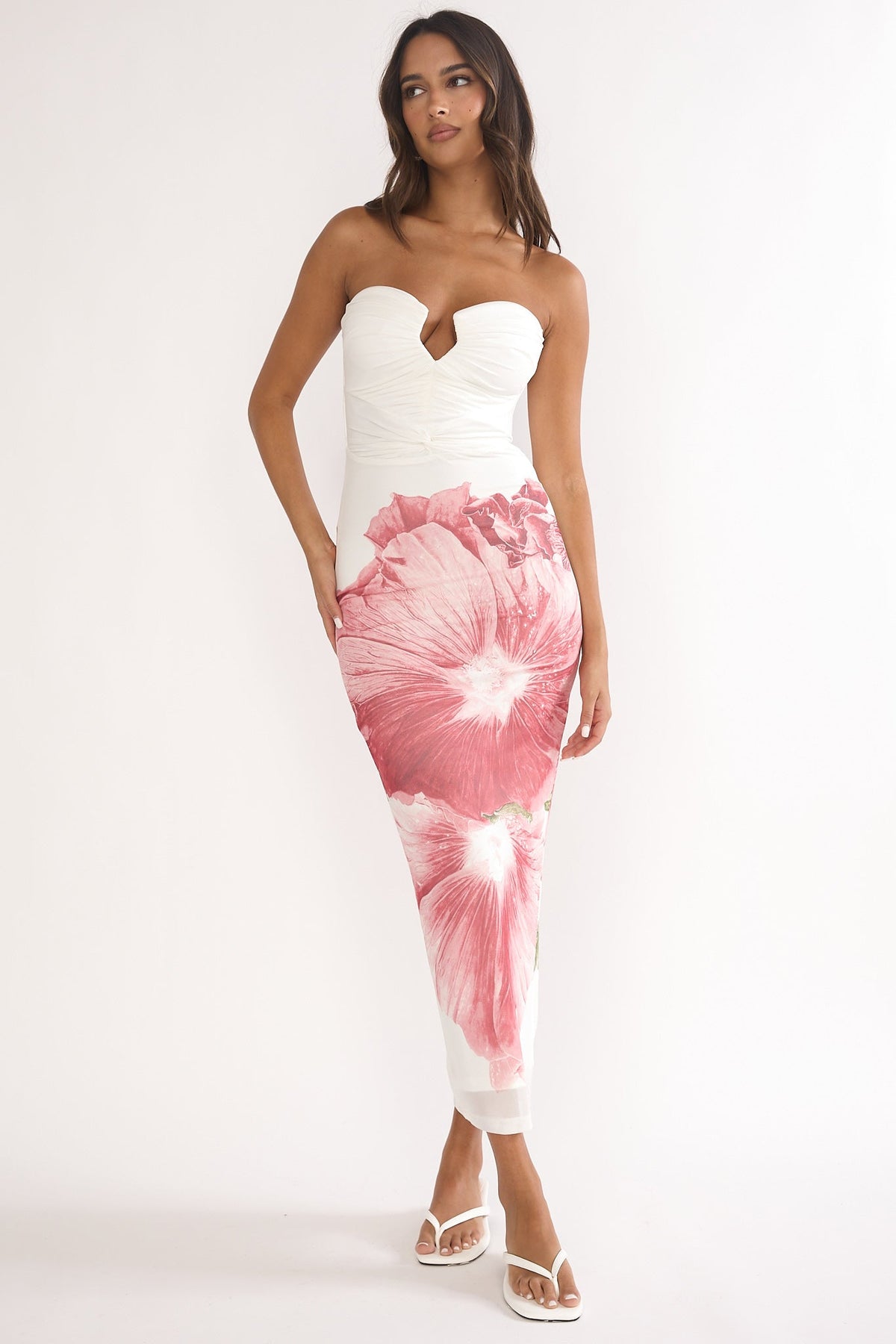 Lahita Strapless Midi Dress Hibiscus Fuchsia