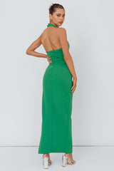 Leading Role Diamante Strap Halter Dress Green