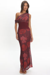 Milos Asymmetric Neckline Maxi Dress Floral Grape