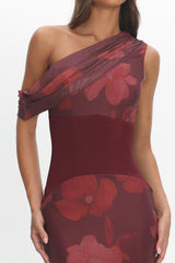Milos Asymmetric Neckline Maxi Dress Floral Grape