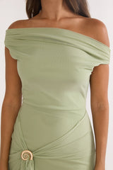 Lyssia Off-Shoulder Waist Sash Maxi Dress Sage