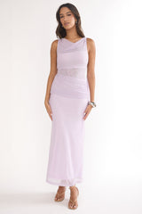 Saffra Shoulder Sash Ruched Maxi Dress Lilac