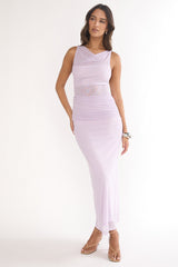 Saffra Shoulder Sash Ruched Maxi Dress Lilac