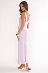 Saffra Shoulder Sash Ruched Maxi Dress Lilac