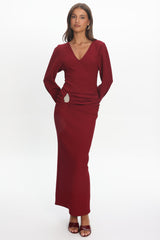 Briona Long Sleeve Buckle Maxi Dress Burgundy