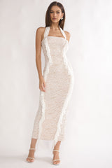 Chiavari Ruffle Trim Lace Maxi Dress White