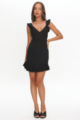 Moonlit Night Ruffle Strap Cut-Out Back Dress Black