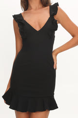 Moonlit Night Ruffle Strap Cut-Out Back Dress Black