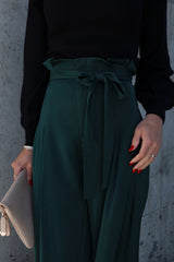 Cassandra High Waisted Front Tie Pants - Pine