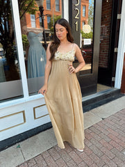 Faye Gold Sequin Pleated Maxi Dress