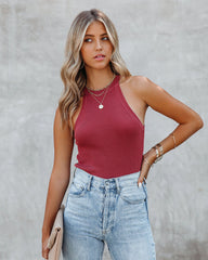 Gia Ribbed Knit Halter Tank - Sienna