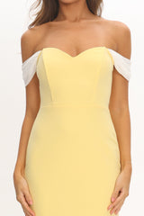 Freesia Off Shoulder Bodycon Midi Dress Lemon