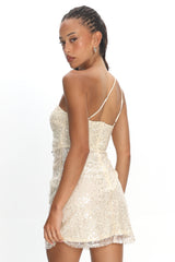 Disco Baby One-Shoulder Sequin Mini Dress Nude