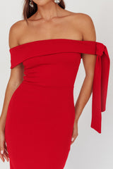 Aurora Sky Off-Shoulder Tie Maxi Dress Cherry