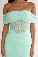 Silver Moon Off-Shoulder Maxi Dress Floral Mint