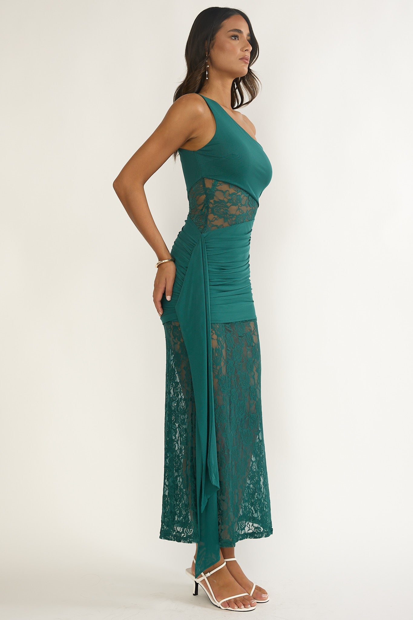 Luli Waist Sash Halter Maxi Dress Lace Teal