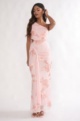 Luli One-Shoulder Cut-Out Maxi Dress Textured Blush