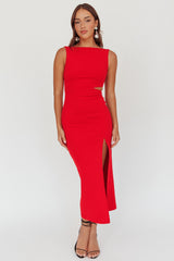 Emille Cut-Out Split Midi Dress Red