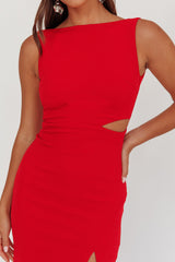 Emille Cut-Out Split Midi Dress Red