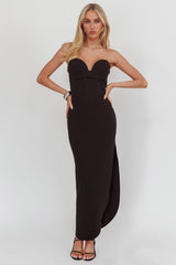 Maelie Sweetheart Neckline Pleated Bodice Maxi Dress Black