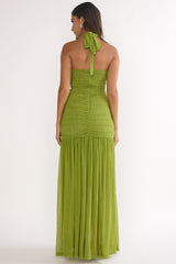 Galinda Ruched Bodice Halterneck Maxi Dress Olive