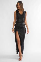 Lyrah Cowl Ruched Maxi Dress Black