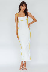Sunny Coast Piping Trim Maxi Dress White/Yellow