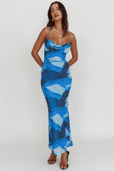 Teava Laced Waist Maxi Dress Abstract Blue