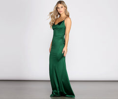 Nala Cowl Neck Satin Dress