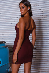 Lead Role Ruched Strapless Mini Dress Burgundy