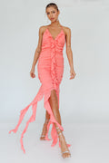 Get Obsessed Ruffle Trim Mini Dress Guava