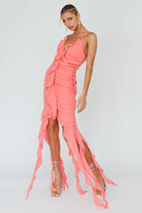 Get Obsessed Ruffle Trim Mini Dress Guava