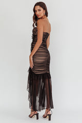 Mesmerize Strapless High-Low Hem Mesh Dress Black