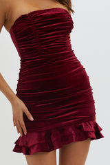 Hollyberry Ruched Velvet Mini Dress Red