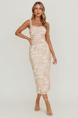Persia Bodycon Midi Dress Pink Multi