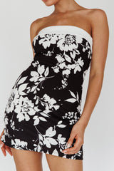 Missie Strapless Mini Dress Floral Black