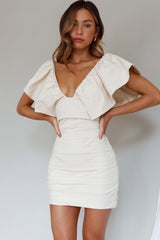 Westside Frill Neckline Pleat Mini Dress Ivory