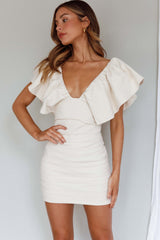 Westside Frill Neckline Pleat Mini Dress Ivory
