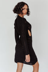 Leyanne Crochet Long Sleeve Cut-Out Mini Dress Black