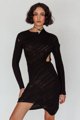 Leyanne Crochet Long Sleeve Cut-Out Mini Dress Black