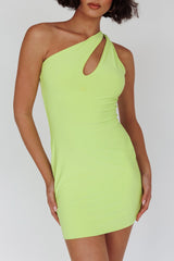 Malaga One-Shoulder Keyhole Mini Dress Lime