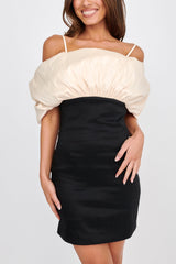 Cosima Puffed Neckline Mini Dress Black/Champagne