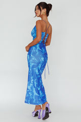 Nouveau U-Neckline Midi Dress Marbled Blue
