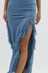 Rosilyn Split Ruffle Midi Dress Blue