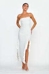 Rosilyn Split Ruffle Midi Dress Silver