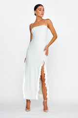 Rosilyn Split Ruffle Midi Dress Silver