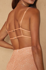 First Kiss Strappy Back Lace Overlay Knee Length Split Dress Peach