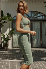 Light My Way Cut-Out Waist Midi Dress Pistachio
