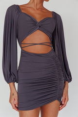 In Luck Cut-Out Waist Ruched Mini Dress Charcoal