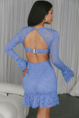 Elis Long Sleeve Buckle Dress Lace Blue